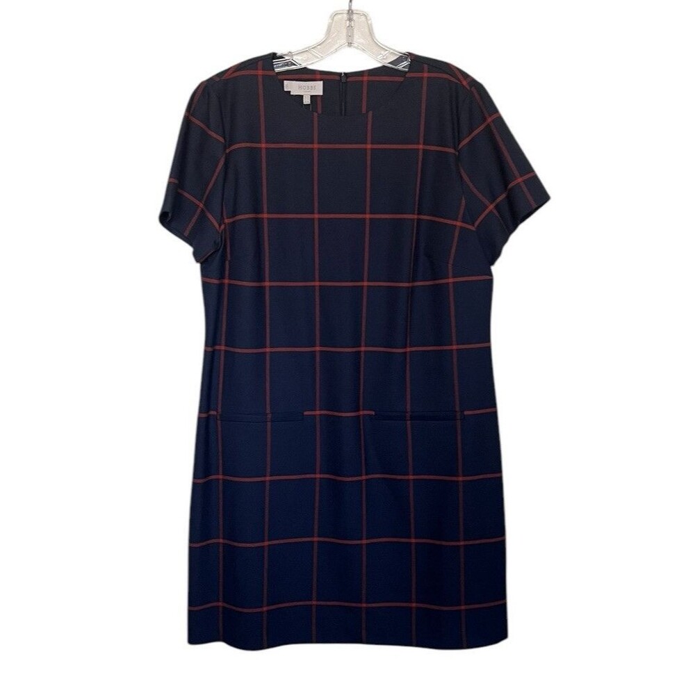 Hobbs London NWT Riley Navy Paprika Women's Plaid Pencil Dress Size US 12 UK 16